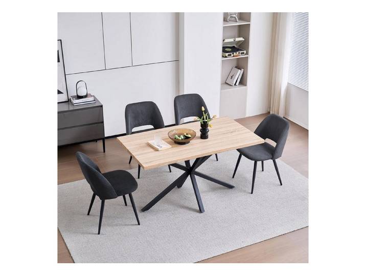LuxusKollektion Esstisch Esstisch Stuhlset 140x80x75cm MDF 4 Cord Stühle Helle Farbe Schwarz (1-St)