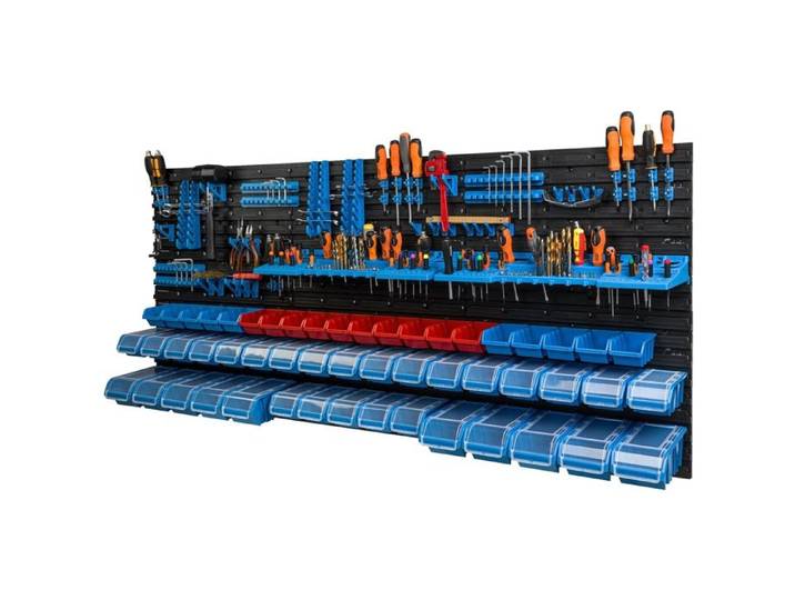 Étagère murale - BOTLE - 173 x 78 cm - 60 boîtes avec couvercle - Plastique bleu - Modulable