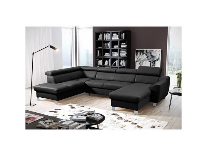 - Canapé d'angle en cuir italien de luxe 7/8 places ASTONIA noir angle gauche