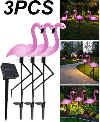 Inspire Curations Solar Peacock Garden Light Decorative Outdoor LED Garden Art 3 Pc Flamingo 0 5w