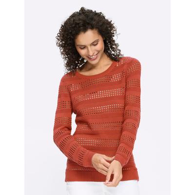 Ajourpullover HEINE "Pullover", Damen, Gr. 36, rot (terra), 100% Baumwolle, unifarben, Pullover