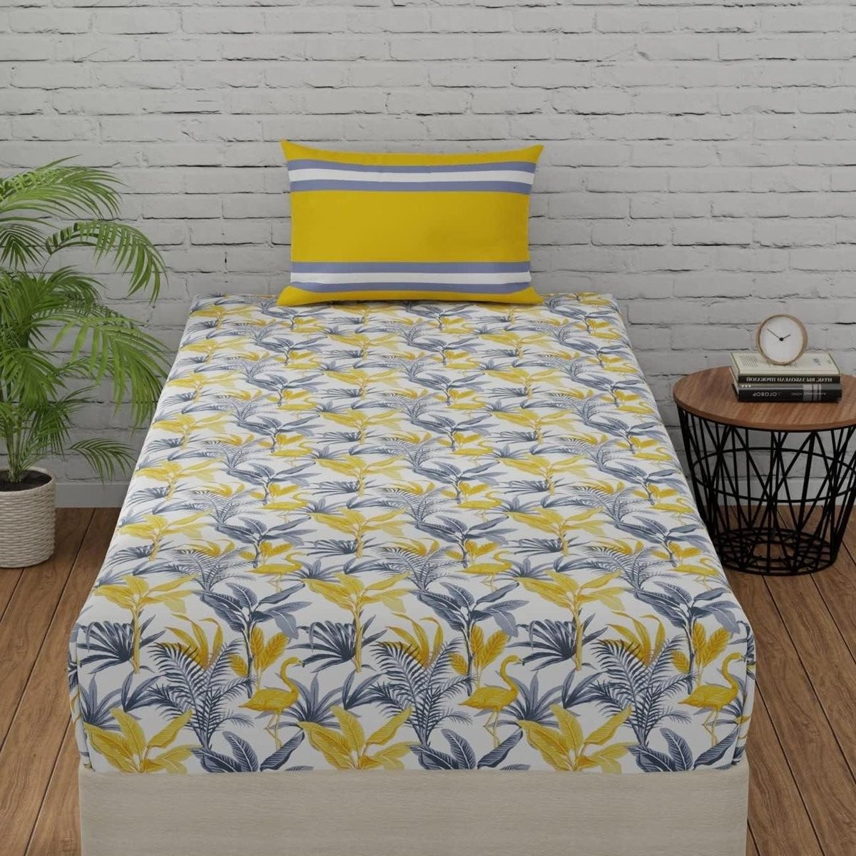 Katoenen Dekbedovertrek Set Flamingo & Strepen - Eenpersoons - 139 x 228 cm