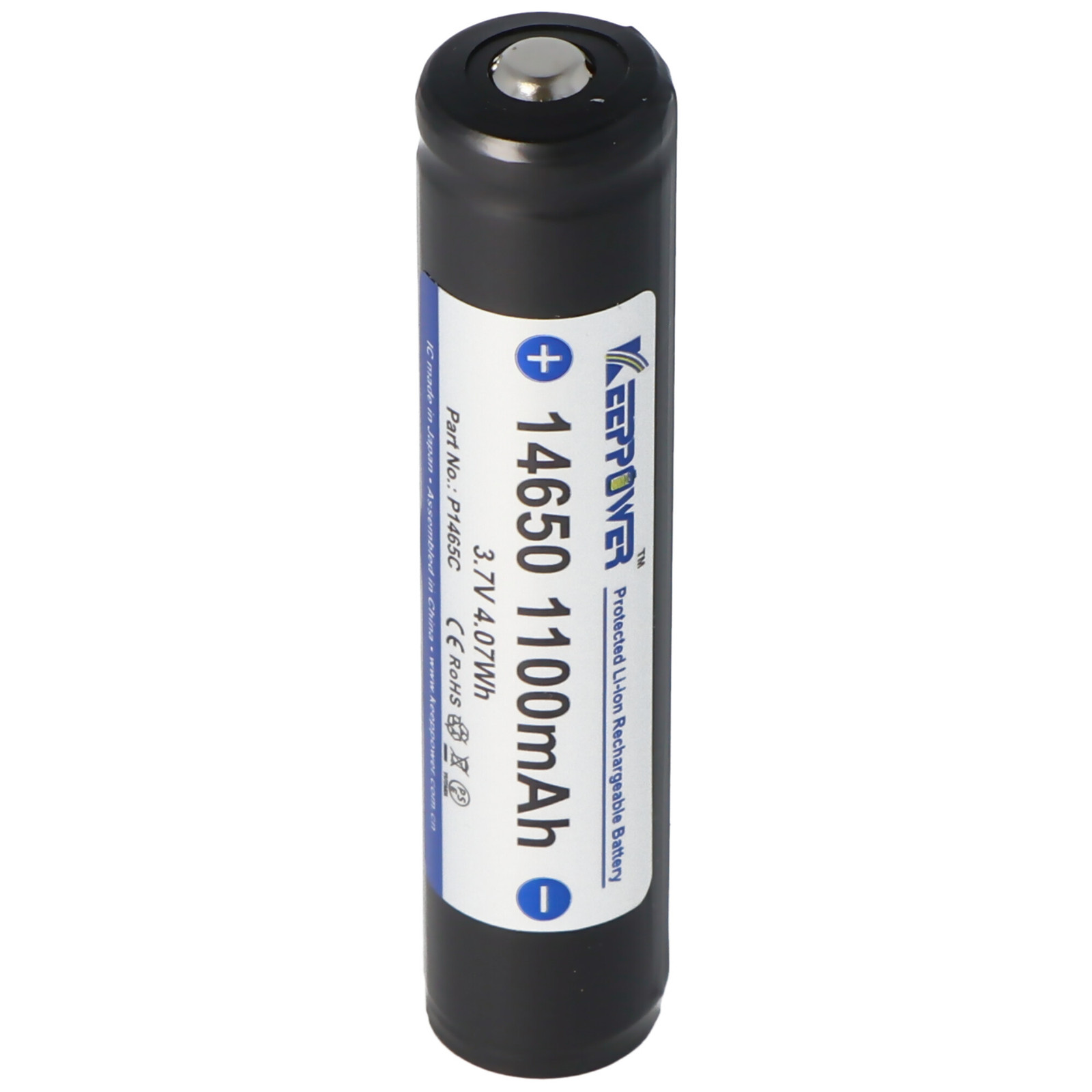 Keeppower 14650 Li-Ion batterij, 1100mAh, 3,6V - 3,7V, met beschermde printplaat, 67,45 x 14,15 mm