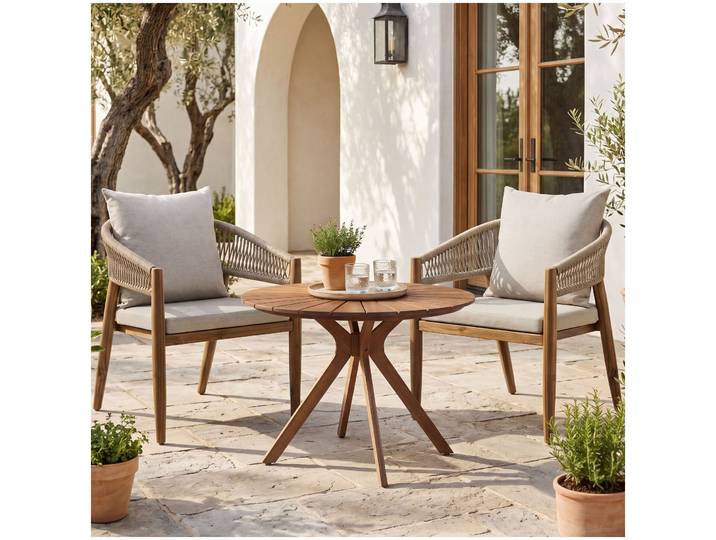 Gartenset aus Tisch mit 2 Stühlen, wetterfest, Akazienholz - Sand