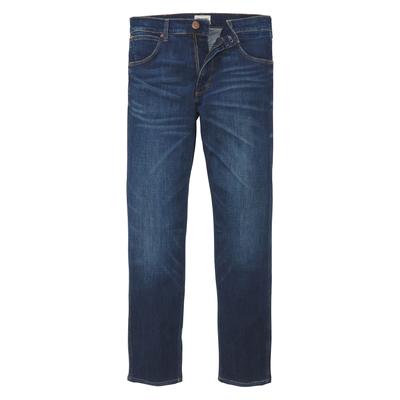 Straight-Jeans WRANGLER "GREENSBORO", Herren, Gr. 36, Länge 34, blau (for real), Denim/Jeans, Obermaterial: 85% Baumwolle, 14% Polyester, 1% Elasthan, straight fit lang, Jeans Straight-Jeans, Regular Straight fit