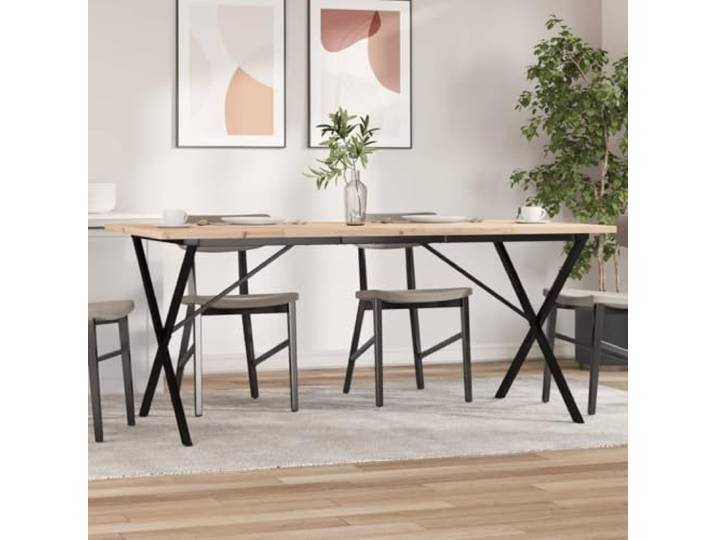 HEFZGDB Esstisch X-Gestell 180x90x75,5 cm Massivholz Kiefer & Stahl mit robuster Tischplatte für langlebige Stabilität und rustikales Design