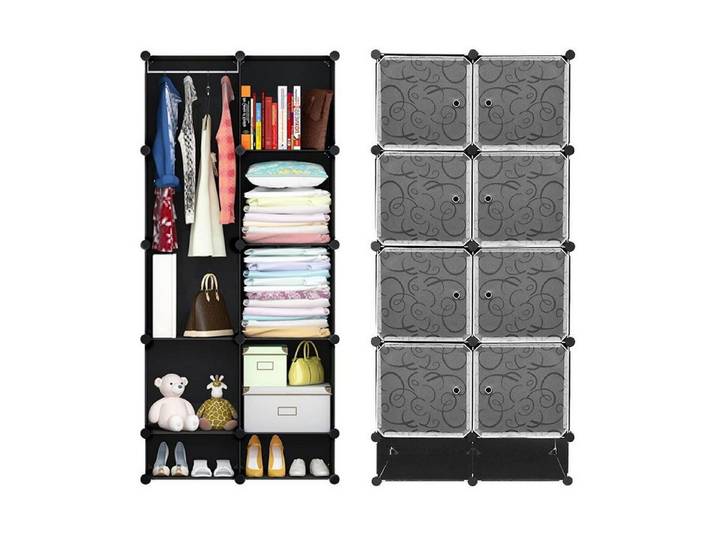 LuxusKollektion Regalwürfel Garderobe 10 Würfel Schwarz mit Tür, 1-tlg.