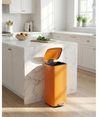 YUN Square Step Trash Can, Stainless Steel Garbage Bin with Inner Bucket for Home & Office