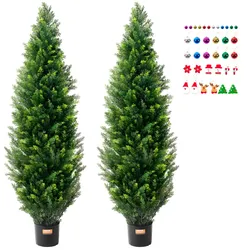 VEVOR Künstlicher Formschnittbaum aus Zeder, 152,4 cm hoch (2 Stück), mit zusätzlichen Blättern und Topf, künstliche immergrüne Kiefern-Zypressenpflanze, UV-geschütztes künstliches Grünset