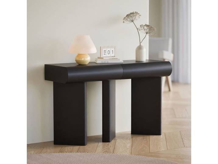MENZZO Console design 2 tiroirs L120cm avec pieds obliques Mezade Noir
