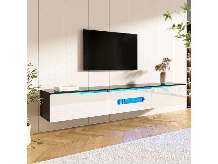Meuble TV, armoire de rangement, meuble de salon moderne et minimaliste, multifonctionnel, LED, finition brillante