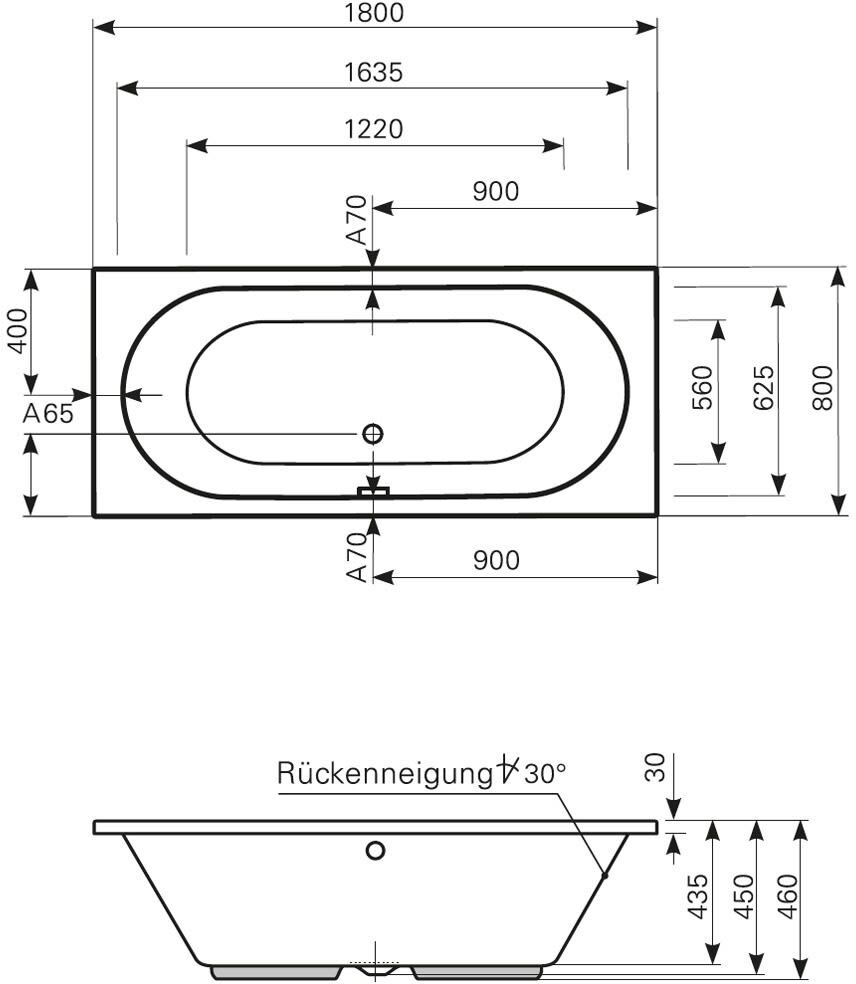 Megabad Profi Collection Architekt Duo Badewanne 180 x 80 cm