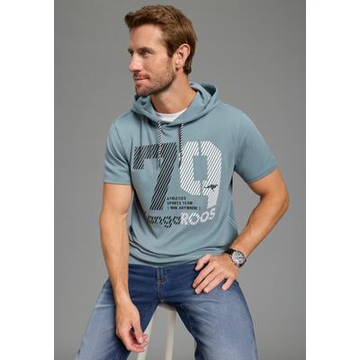 Kapuzenshirt KANGAROOS, Herren, Gr. S, blau (blaugrün), Interlock, Obermaterial: 100% Baumwolle, normal, Shirts Kapuzenshirt, mit Kapuze und angesetztem Bündchen, Halbarm-Design