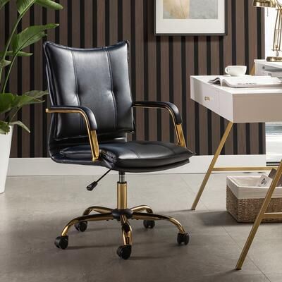 HULALA HOME Zarina Modern Faux Leather Swivel Office Chair Desk Chair with Wheels Height-adjustable