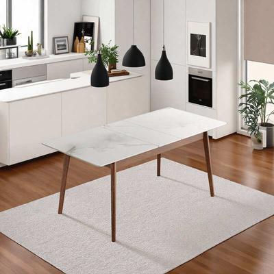 ZWYO HOSIMU "47"" to 59"" Extendable Solid Dining Table, Natural Kitchen Table with Metal Slide for 6-8"
