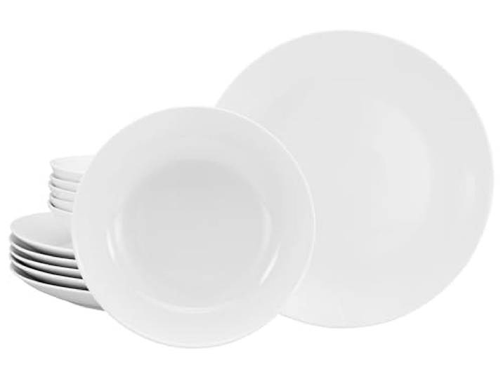CreaTable\, 21925\, Série Luna Blanche\, service de vaisselle 12 pièces\, service de table en porcelaine\, compatible avec lave-vaisselle et micro-ondes\, production de qualité\, Weiss