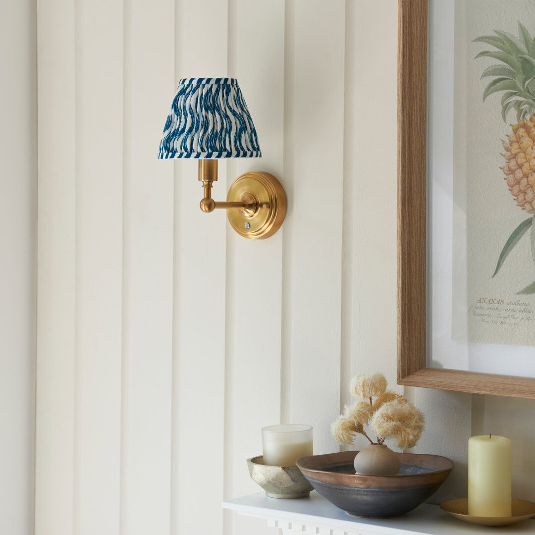 Heritage Hues Burley Rechargeable LED Rechargeable and Ripple 16cm coral pink shade Wall Sconce Marlin Blue 23.6cm H X 16cm W X 21.8cm D