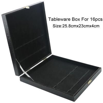 Uplift Essentials Premium Antioxidative Wooden Tableware Collection Box And Luxury 16 24 Piece Flatware Storage Case black For 16pcs
