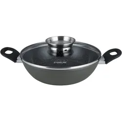 Stoneline Ceramic Servierpfanne 28 cm, PFAS-freie Keramik Beschichtung, Aroma-Glasdeckel, hoher Rand, Antihaftbeschichtet mit echten Steinpartikeln, Induktion und backofenfest