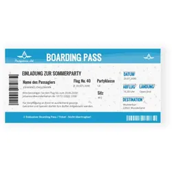 Einladungskarte Sommerparty: Flugticket