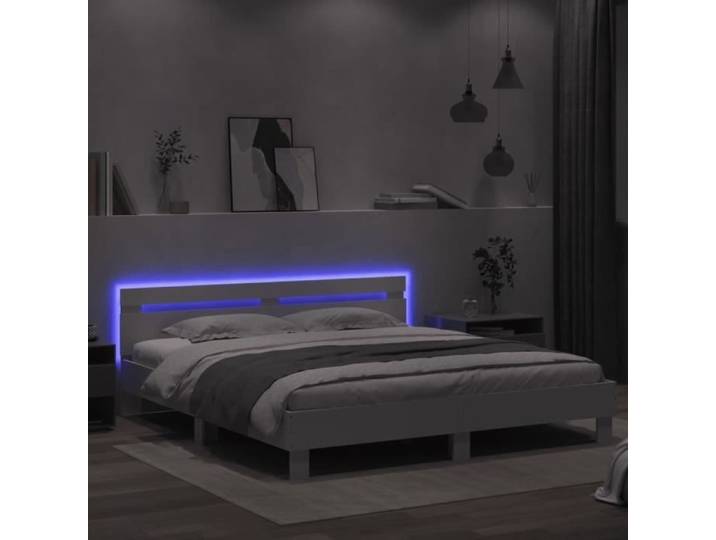 Cadre de lit - MOTHINESSTO - Qqmora - 200x200 cm - Bois d'ingénierie - LED RVB personnalisables