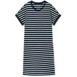 SCHIESSER Damen Nachthemd 95cm - Nachtwäsche, Kurzarm, Baumwolle, Muster Dunkelblau/Weiß / 3XL
