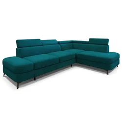 ECKSOFA AVISE MV R-S Blau Velours-Stoff mit Schlaffunktion