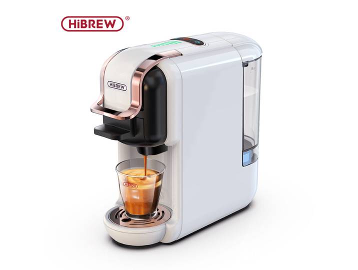 HiBREW Machine à café multi-capsules 5-en-1, chaud/froid, DG, cappuccino, Nes, petites capsules, dosette ESE, café moulu, 19 bars, H2B