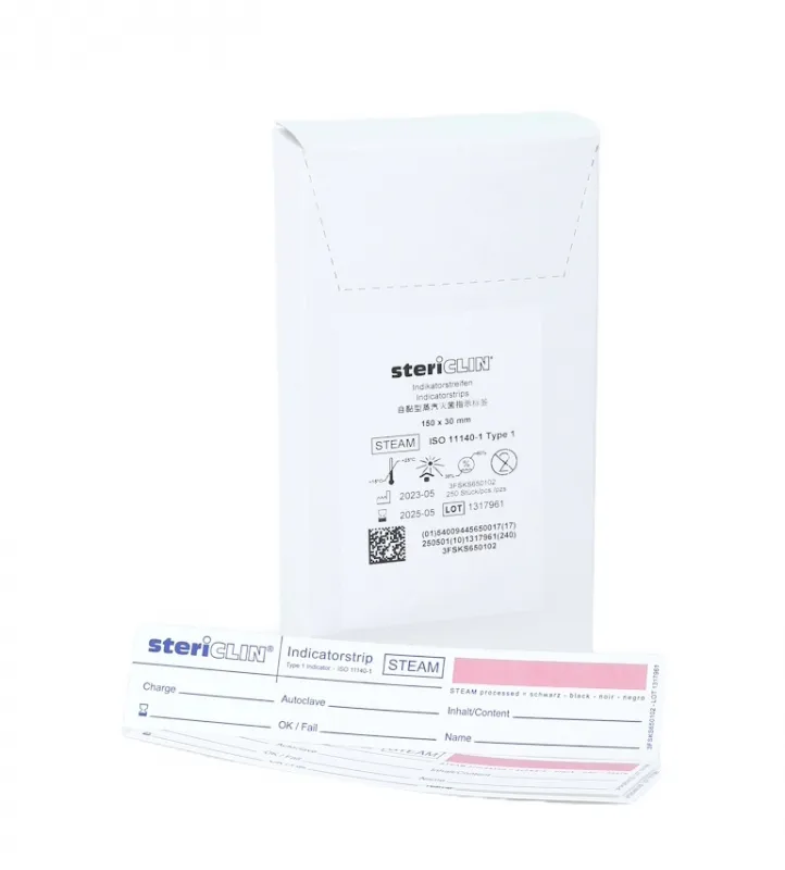 VP Stericlin Sterilgut Indikatoren Typ I, für Dampfsterilisation (250 Stück) selbstklebend, Stericlin 3FSKS650102