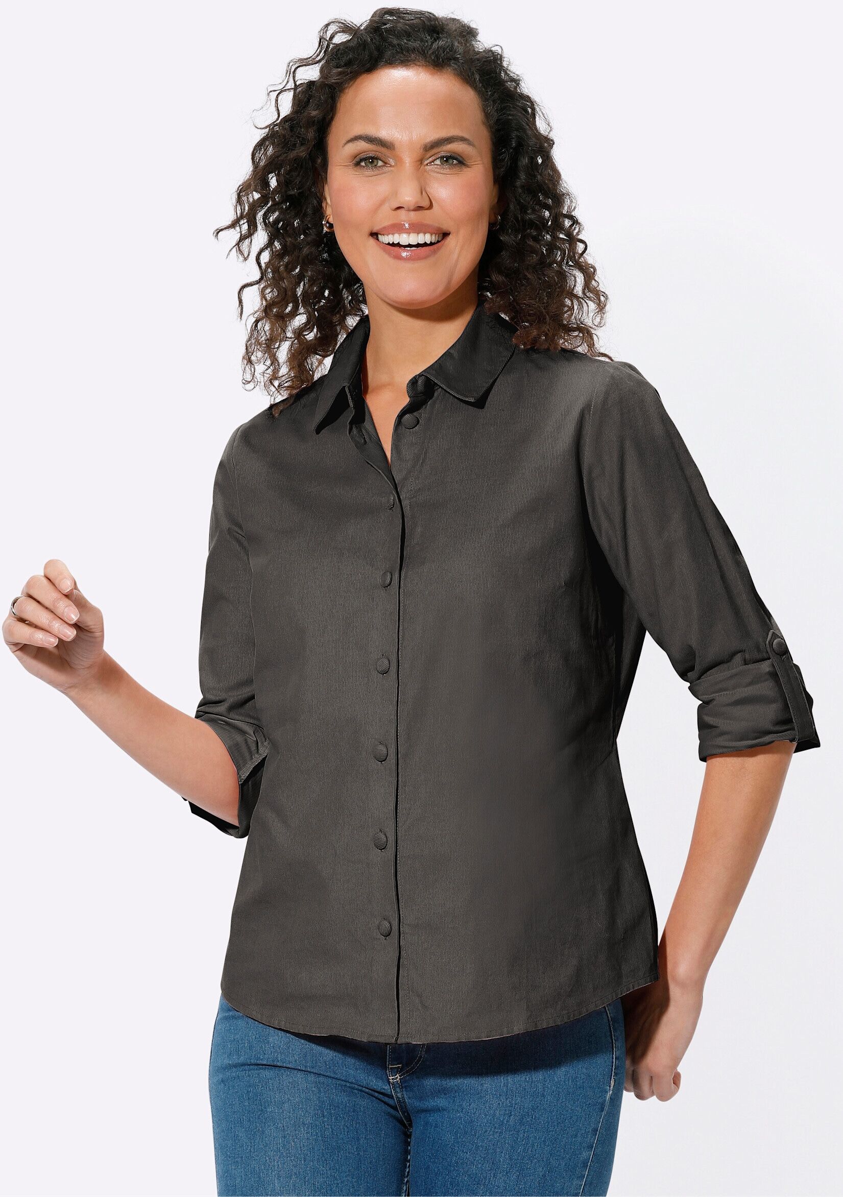 Hemdbluse WITT "Cord-Bluse Hemdbluse in Cord-Qualität", Damen, Gr. 40, grau (graphit), Cord, , Sportlich, Blusen Hemdbluse