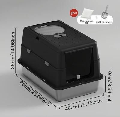 Uplift Essentials Stainless Steel Cat Litter Box With Privacy Flip Cover black s