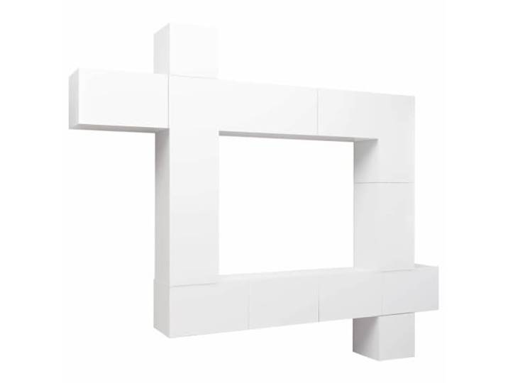 Makastle 9-TLG. TV-Schrank-Set Weiß Holzwerkstoff Wandmontage