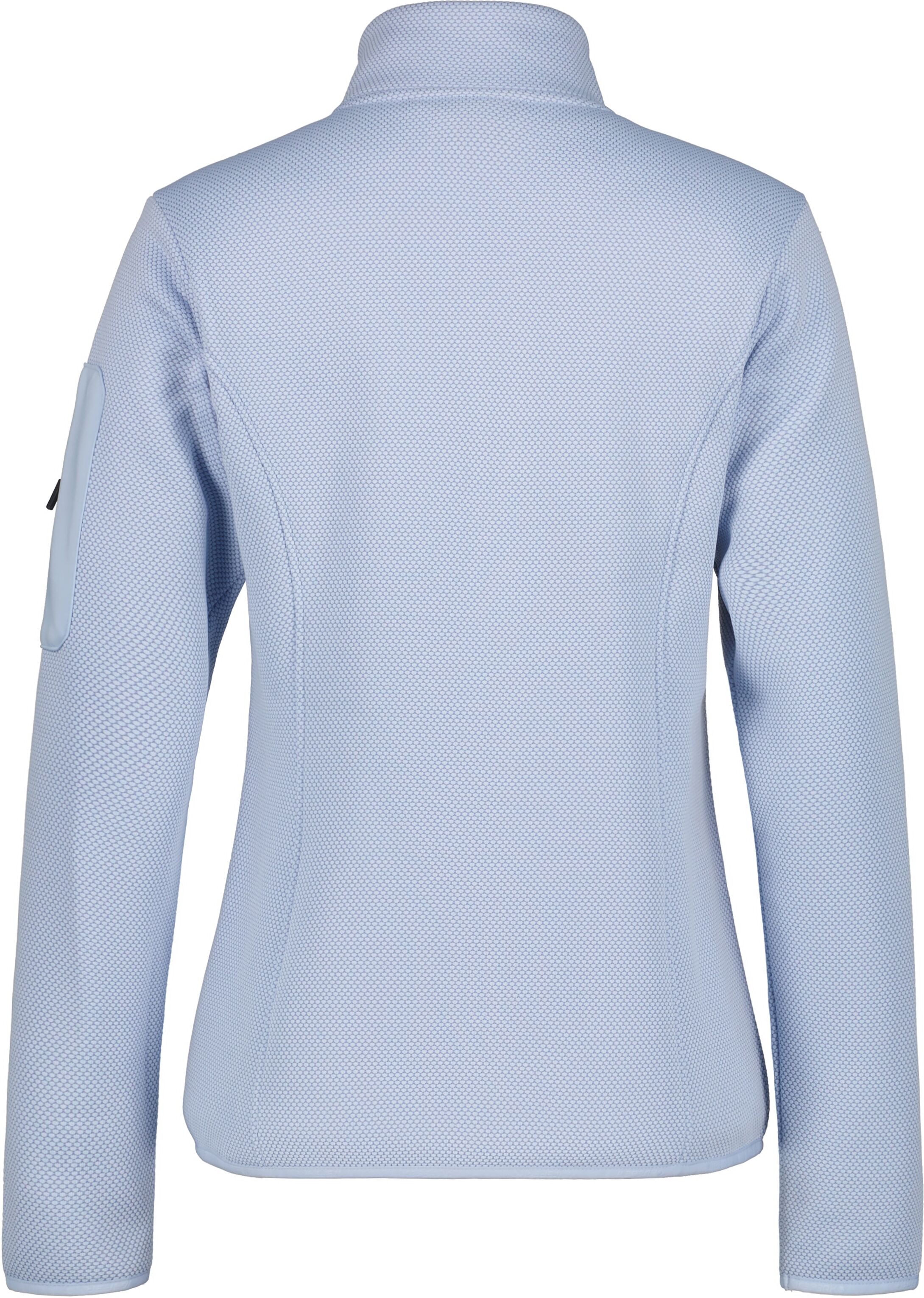 Fleecejacke ICEPEAK "BOWERSVILLE", Damen, Gr. M, blau (light blau), Fleece, Obermaterial: 100% Polyester, kontrastfarbene Details, unifarben, Basic normal, elastischer Bund, Jacken Fleecejacke, mit Reissverschlusstaschen und Ärmeltasche, schnell trocknend