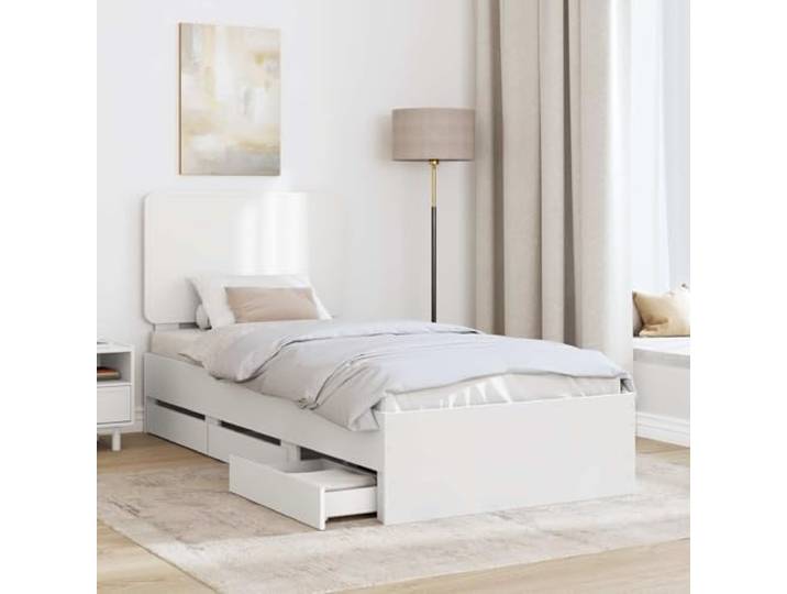 SKTQYQO Bettgestell, weiß, 90 x 200 cm, aus technischem Holz 6 versteckte Schubladen, robuste Latten, einfache Montage, feuchtes Reinigungstuch