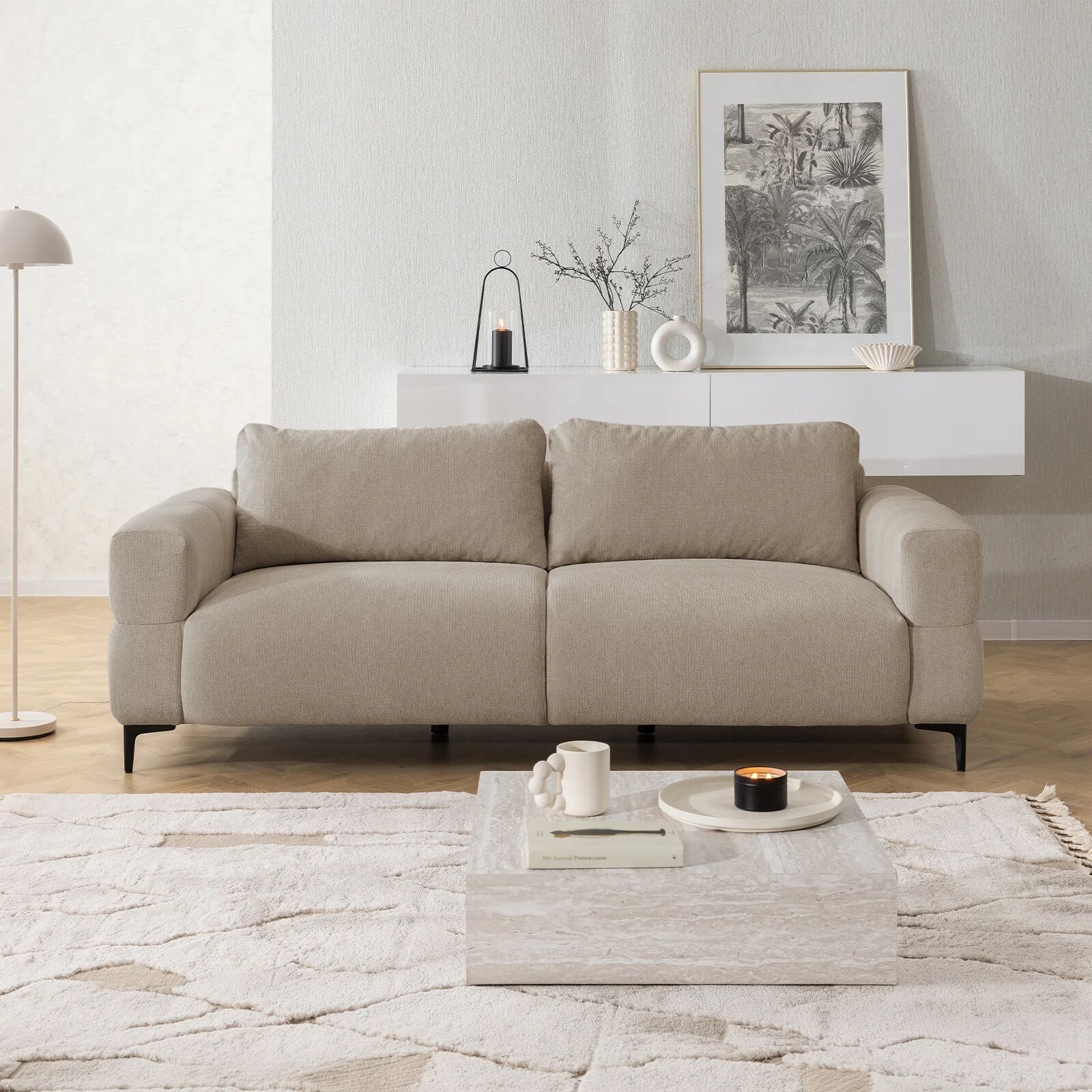 garneroarredamenti Divano lineare 217x97cm 3 posti tessuto tortora Panorama