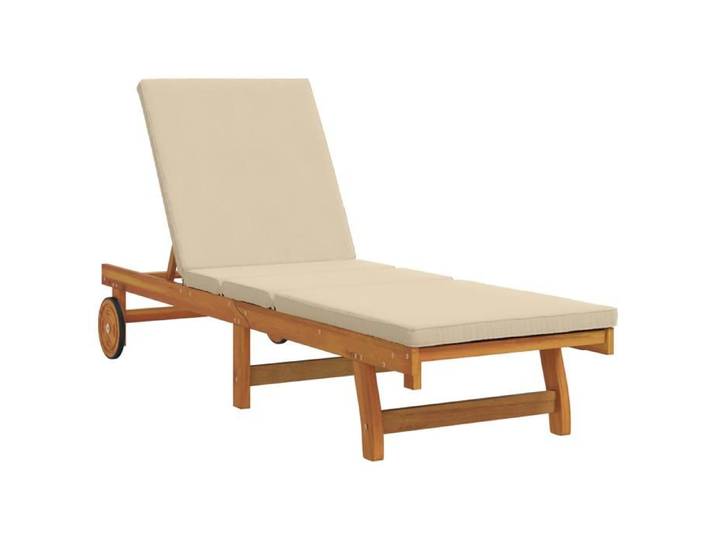 PROMOTION Chaise longue - avec des roulettes et un coussin beige - Bois massif – Fauteuil Terrasse 57491 - BestMeuble