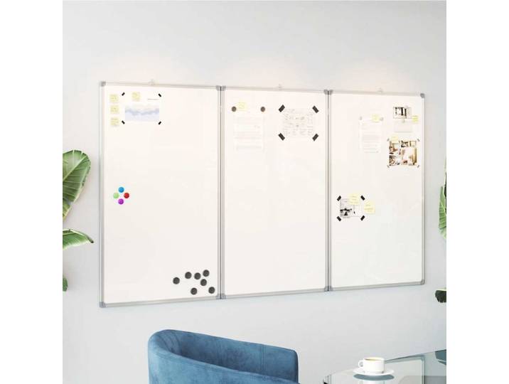Tableau blanc magnétique pliable 180x80x1,7 cm en aluminium, adapté à une utilisation au bureau et à la maison