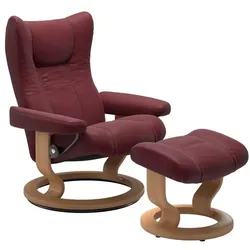 Stressless Sessel mit Hocker Wing Classic Leder Rot Batick Bordeaux L (Large)