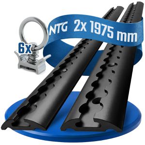 NTG Airlineschiene Spatset 1.2, zum Schrauben, 2 Stück, 200 cm, Aluminium schwarz, halbrund, 4 Endkappen & 6 Fittinge