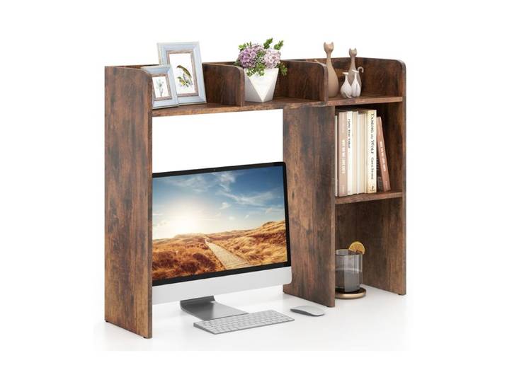 GOPLUS Bibliothèque de Bureau en Bois avec Plusieurs Tablettes avec Dispositif Anti-Basculement 94x25x74CM Marron