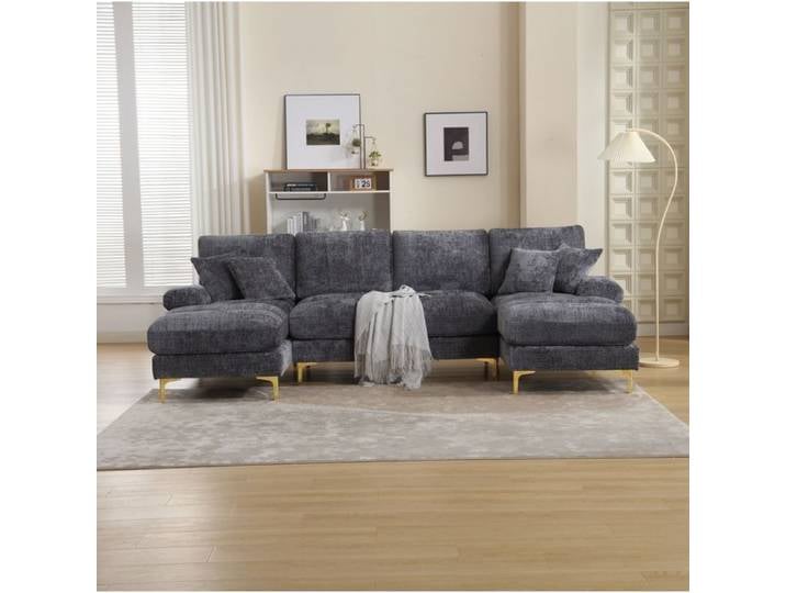 Canapé sectionnel moderne en chenille grand format en U avec doubles lits pour canapé de salon et chambre à coucher