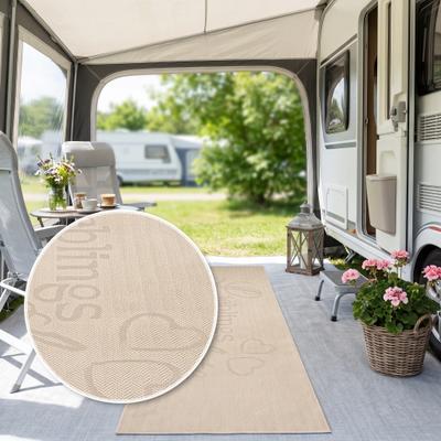 Läufer OTTO HOME "Lieblingsplatz, mit Schriftzug, In- und Outdoor geeignet", beige, B:67cm H:5mm L:150cm, Kunstfaser, Teppiche, Läufer, Wetterfest, UV-beständig, Küchenläufer, Camping, Balkon