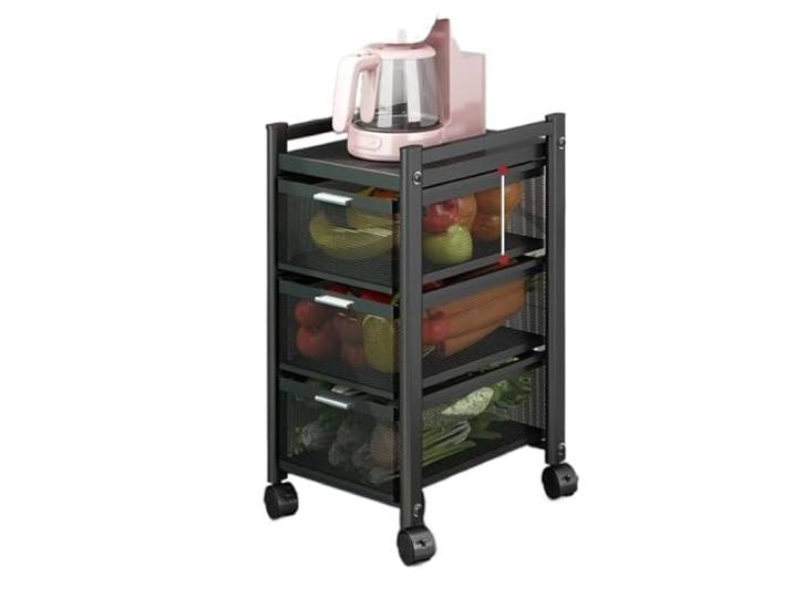 DFHetFH Rollwagen Rollwagen Aus Kohlenstoffstahl Mit Rädern, Schubladenwagen, Küchenregal, Rollkorb Für Obst Und Gemüse Küchenwagen(3 Tier)