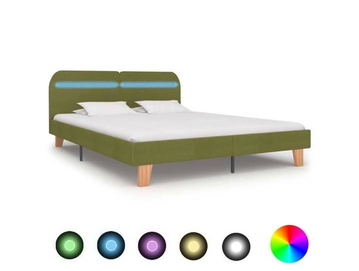 MEUBLE Lit double 208x165x80 cm Cadre de lit Adulte Structure de lit avec LED Vert Tissu 7757