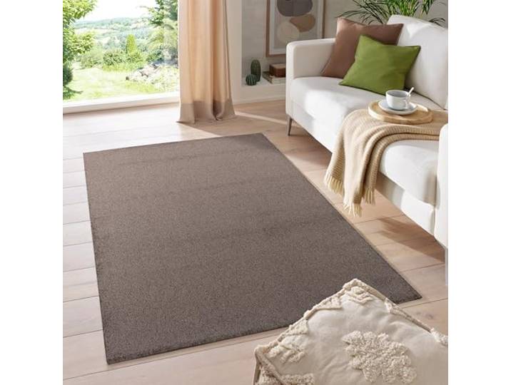 HomebyHome Tapis 140x200 cm Marron\, Tapis uni à Poils Courts\, Style Moderne\, Base sécurisée et Nettoyage Simple pour Habitat