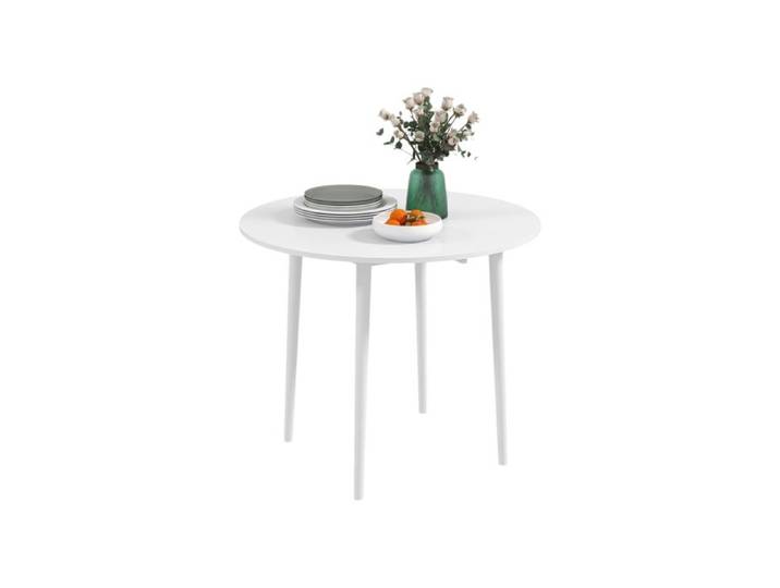 HOMCOM Folding Dining Table for 4 Round Drop Leaf Table Modern Space Saving Small Kitchen Table with Wood Legs for Dining Room White