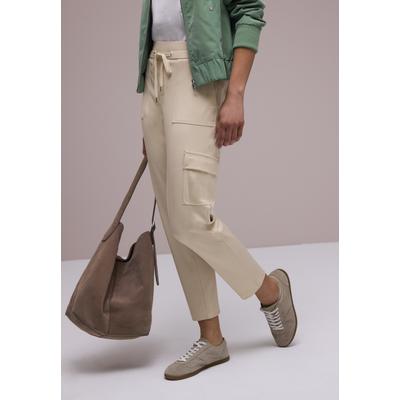 Cargohose STREET ONE, Damen, Gr. 40, Länge 28, beige (smoke beige), Stoff, 82% Polyester, 18% Elasthan, unifarben, comfort fit knöchelfrei, Hosen Cargohose, im Cargo-Style
