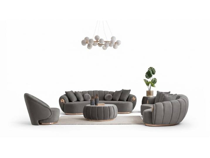Xlmoebel Polstergarnitur Luxus Sofagarnitur 3+3+1 mit Tisch, halb runde Couchen 4tlg., (Sofagarnitur, 4-tlg., 3+3+1 mit Tisch), Made in Europa