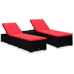 Helloshop26 - Gartenliegen und Teetisch 3-teiliges Set schwarzes Rattan 02_0011923