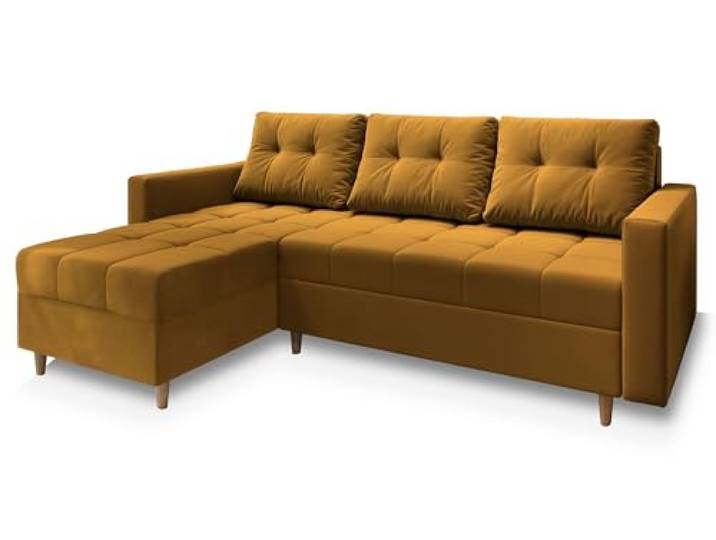Masseno Ecksofa Milo L mit Schlaffunktion L-Form, Sofa mit Bettkasten, Wohnzimmersofa, Couch, Soffa, Bettsofa, Couchgarnitur- Gelb, Kronos 01